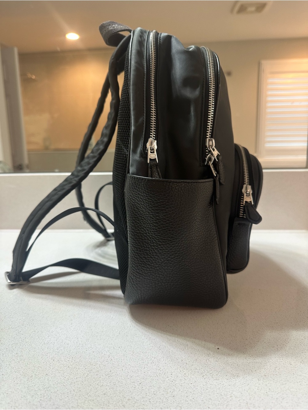 Coach Black Leather & Nylon Men’s Backpack with Silver Hardware - Picture 2 of 4